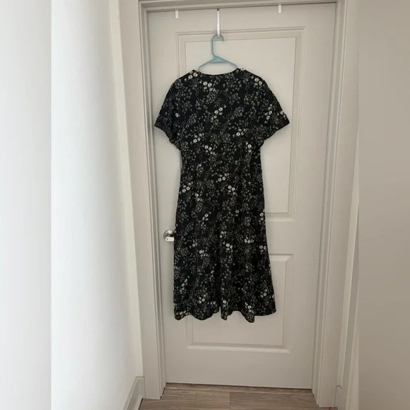 Pact Organic Cotton Crepe Green Floral Midi Wrap Dress Flutter Sleeves NWT XL - Picture 3 of 6